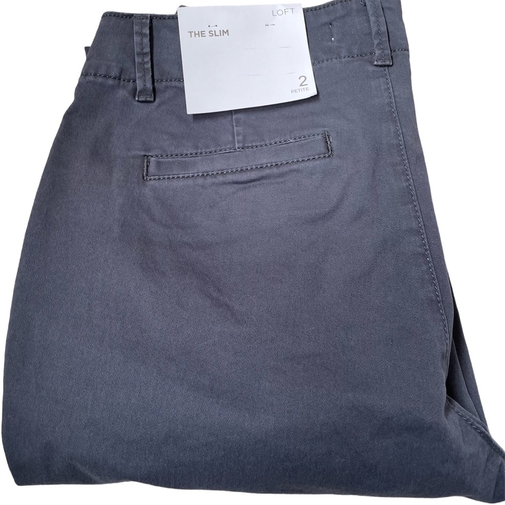 NWT Loft 2P slim chino cropped pants blue grey coastal grey Monroe fit